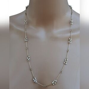Vintage AVON Long Station Necklace - Faux Pearl Cluster & Gold Tone Chain